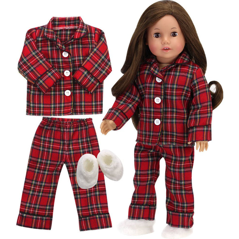 18'' Doll Flannel Pajama & Slippers Set