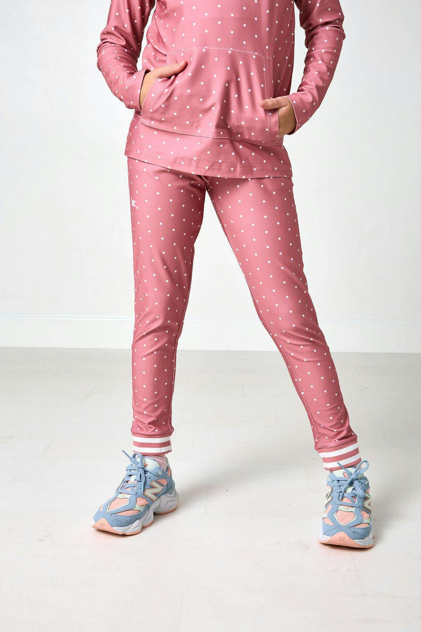 girls dusty pink polka dot retro warm-up jogger