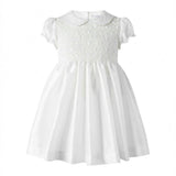 Ivory Taffeta Rosebud Smocked Dress