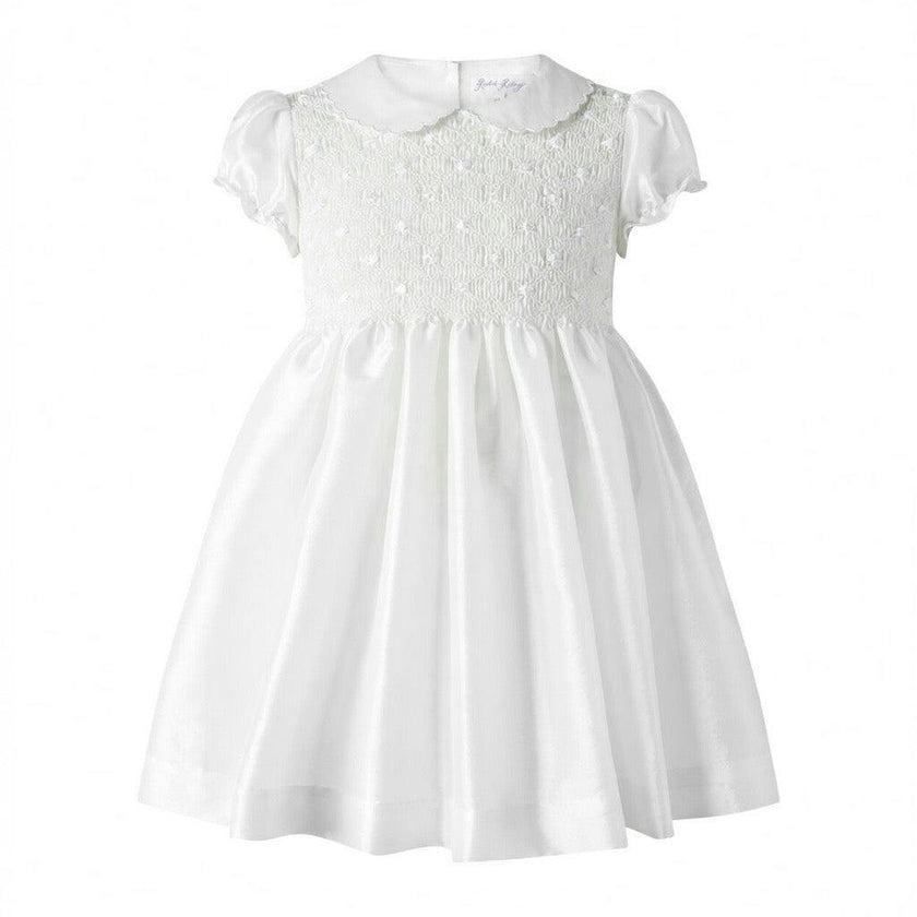 Ivory Taffeta Rosebud Smocked Dress
