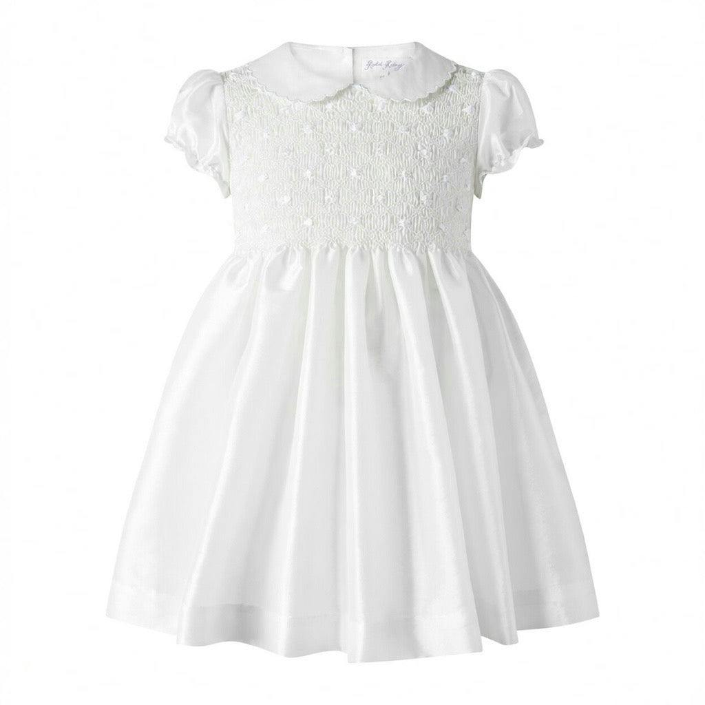 Ivory Taffeta Rosebud Smocked Dress