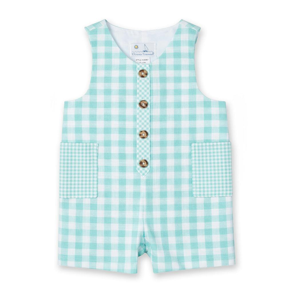 Gingham Linen-Look Shortall