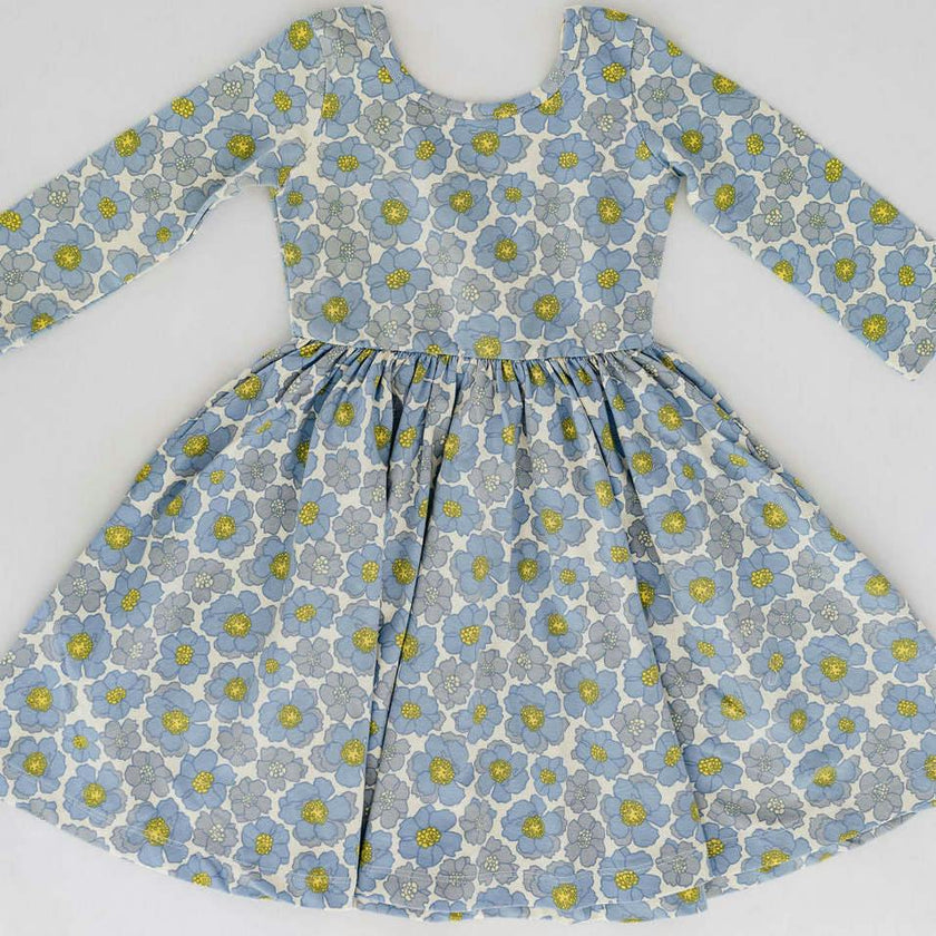 3/4 Sleeve Twirl Dress in Periwinkle Meadow