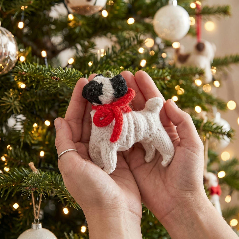 Pug Dog Hand Knit Christmas Ornament