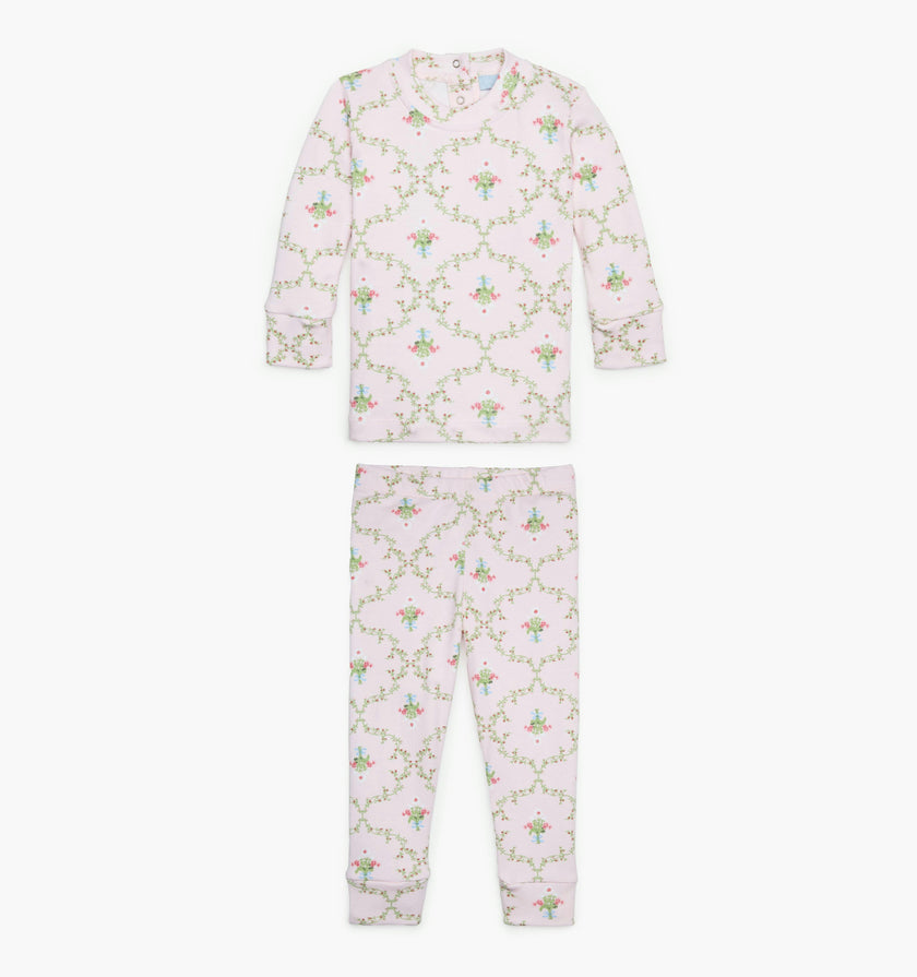 The Tiny Sully Pajama Set - Light Pink Trellis