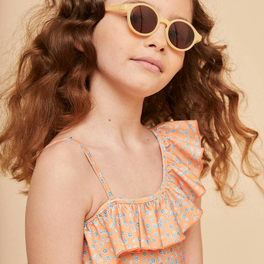 Orange Flowers Girls' Ruffle Swimsuit