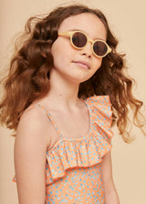 Orange Flowers Girls' Ruffle Swimsuit