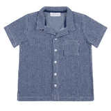 boys navy stripe french terry button up