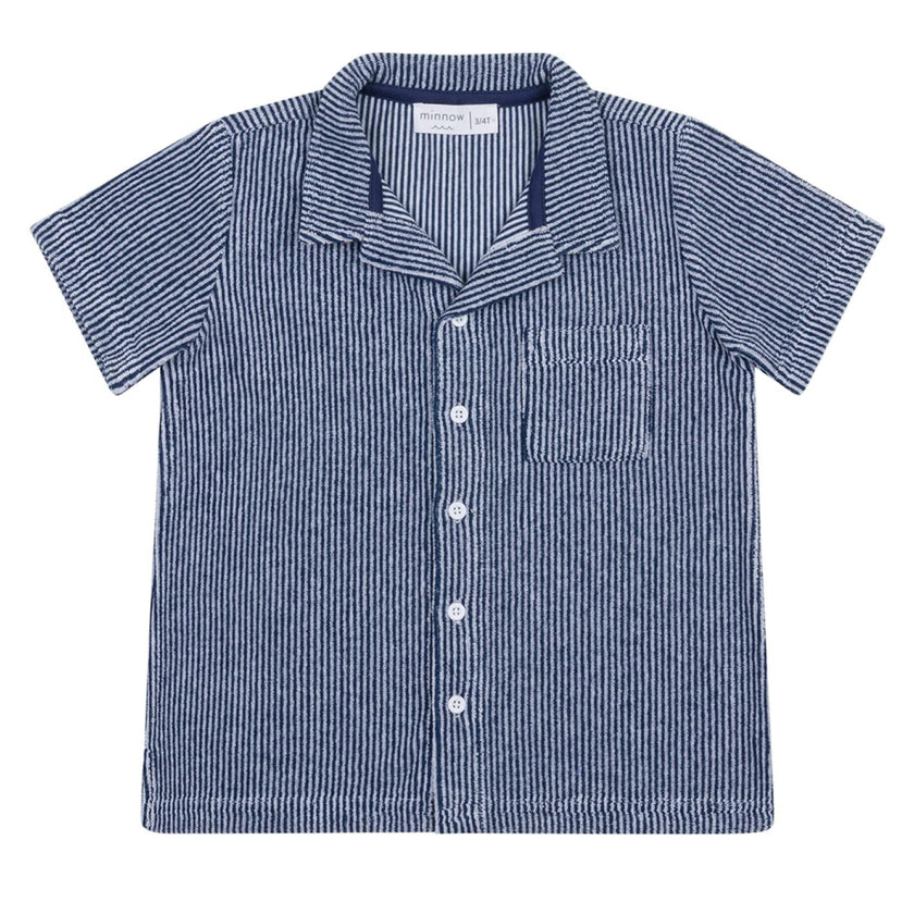 boys navy stripe french terry button up