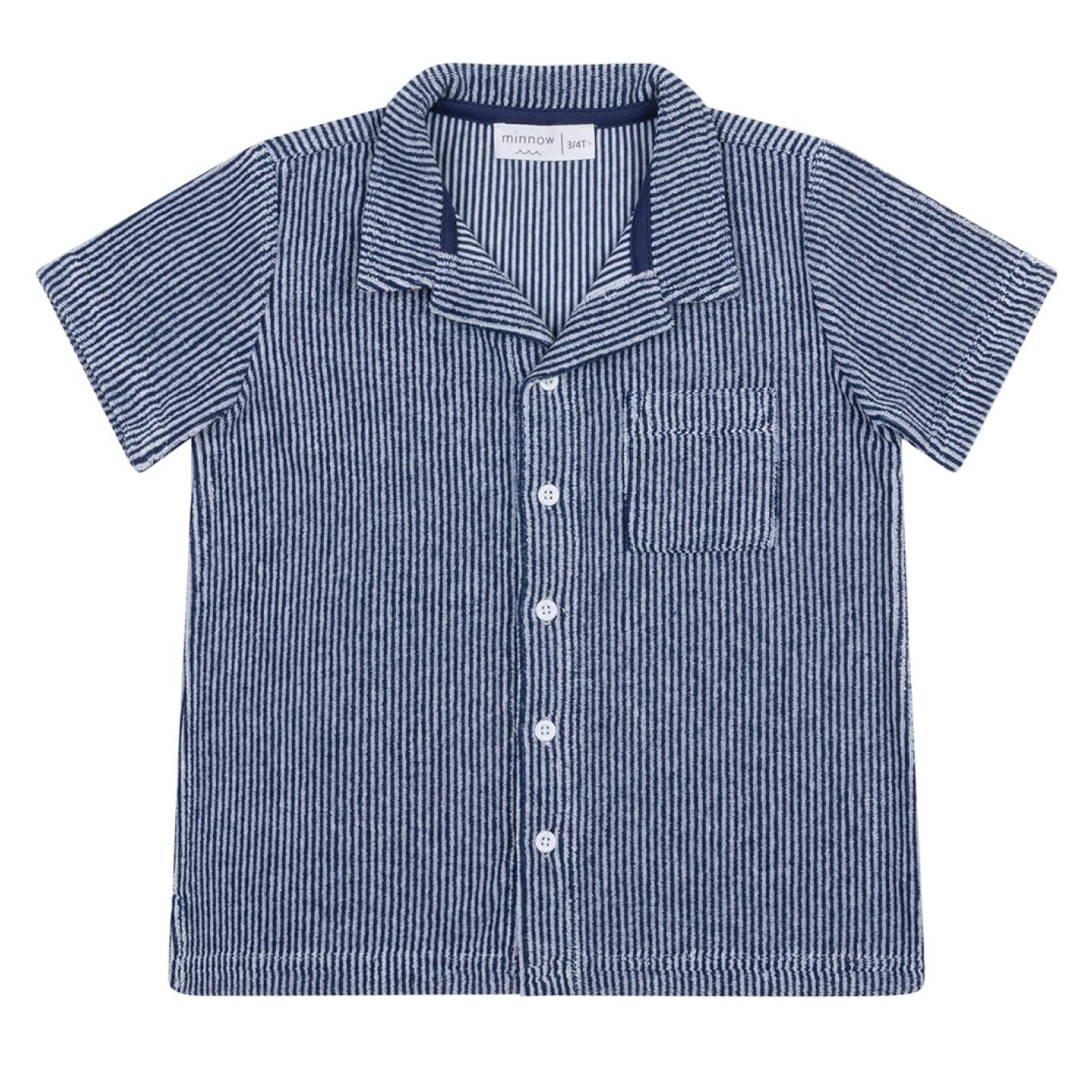 boys navy stripe french terry button up