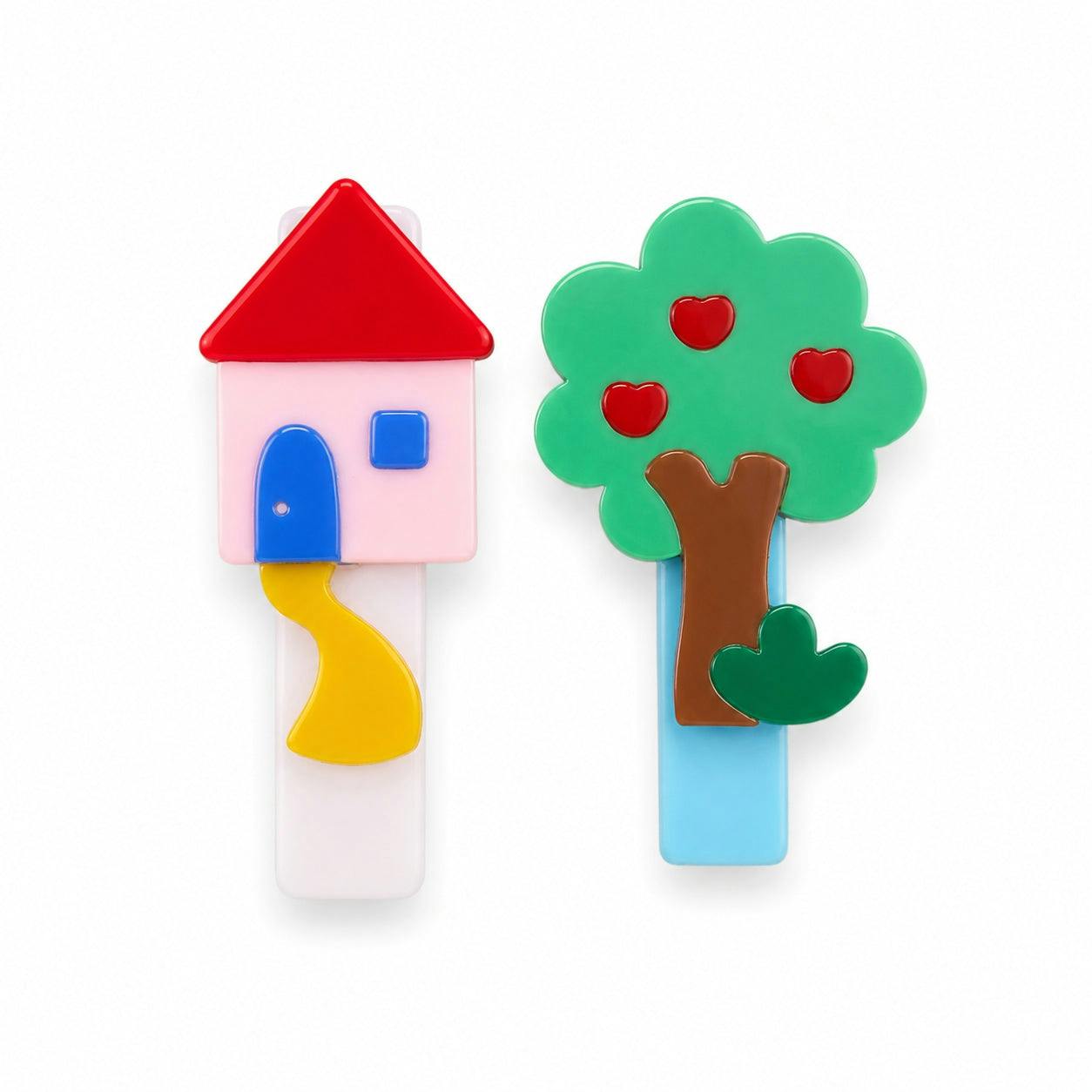 House & Apple Tree Drawing Hair Clips