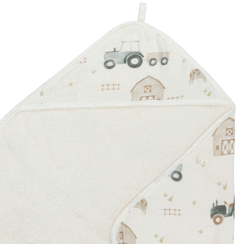 Charlie Farmhouse Tractor Hooded Baby Bath Towel & Washcloth Set