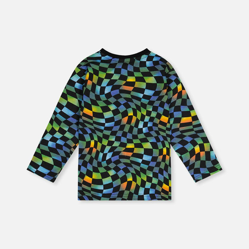 Organic Cotton Long Sleeve T-Shirt Blue Checkered Print