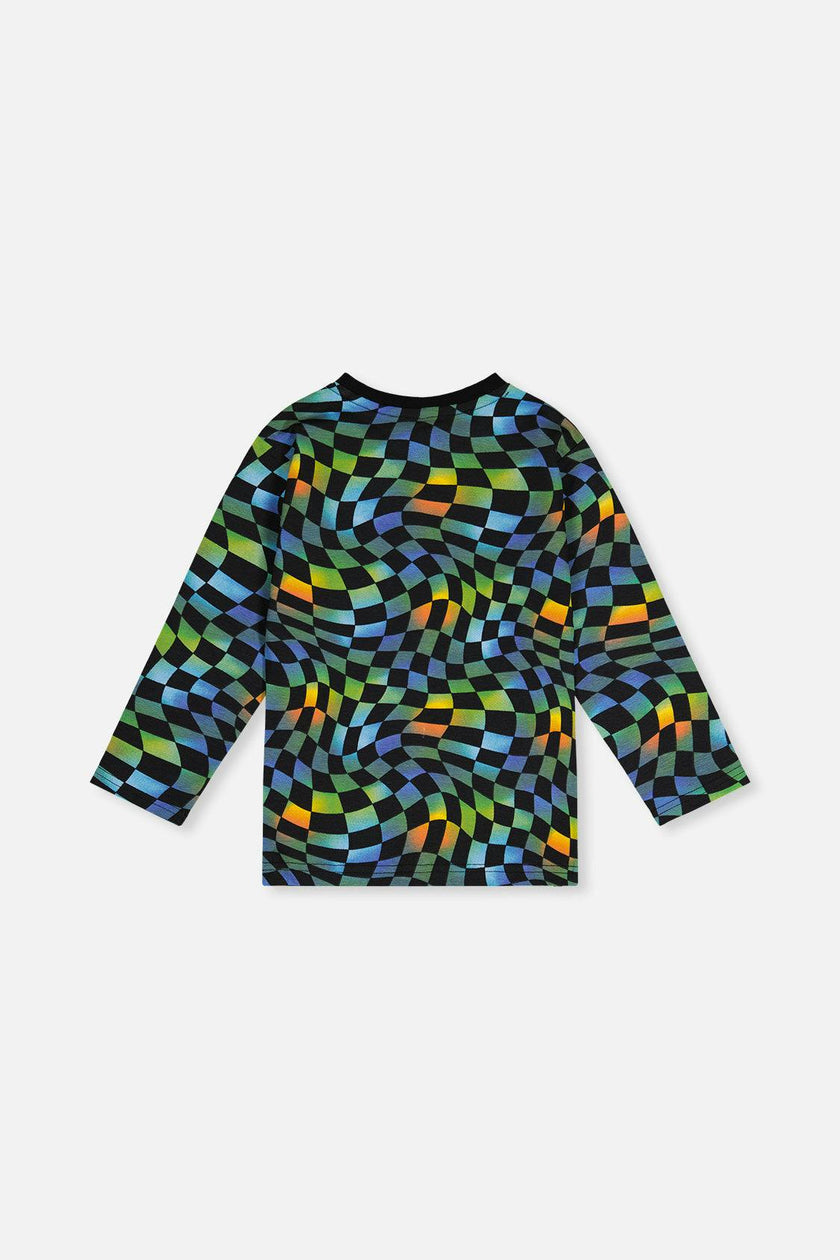 Organic Cotton Long Sleeve T-Shirt Blue Checkered Print