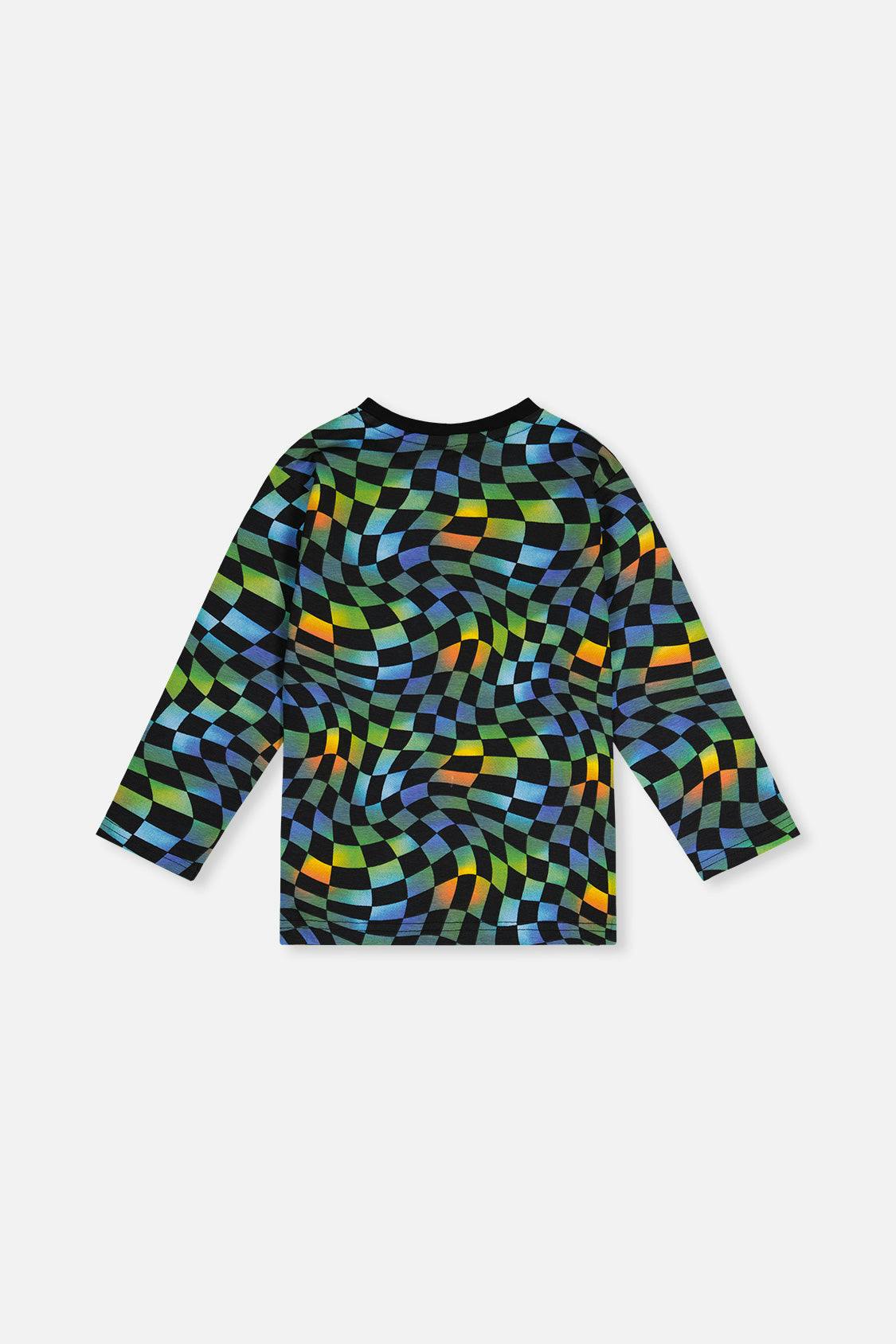 Organic Cotton Long Sleeve T-Shirt Blue Checkered Print