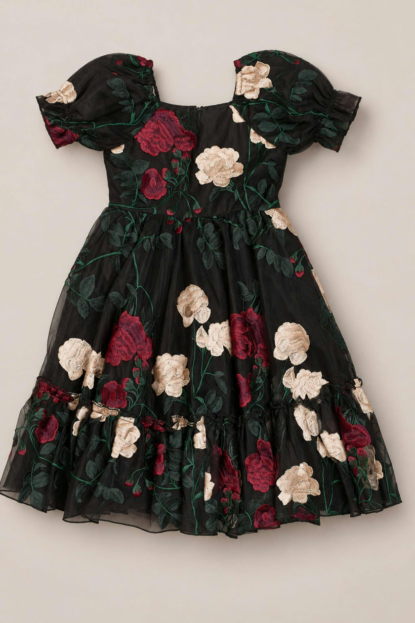 Mini Amora Dress in Obsidian Rose Embroidery