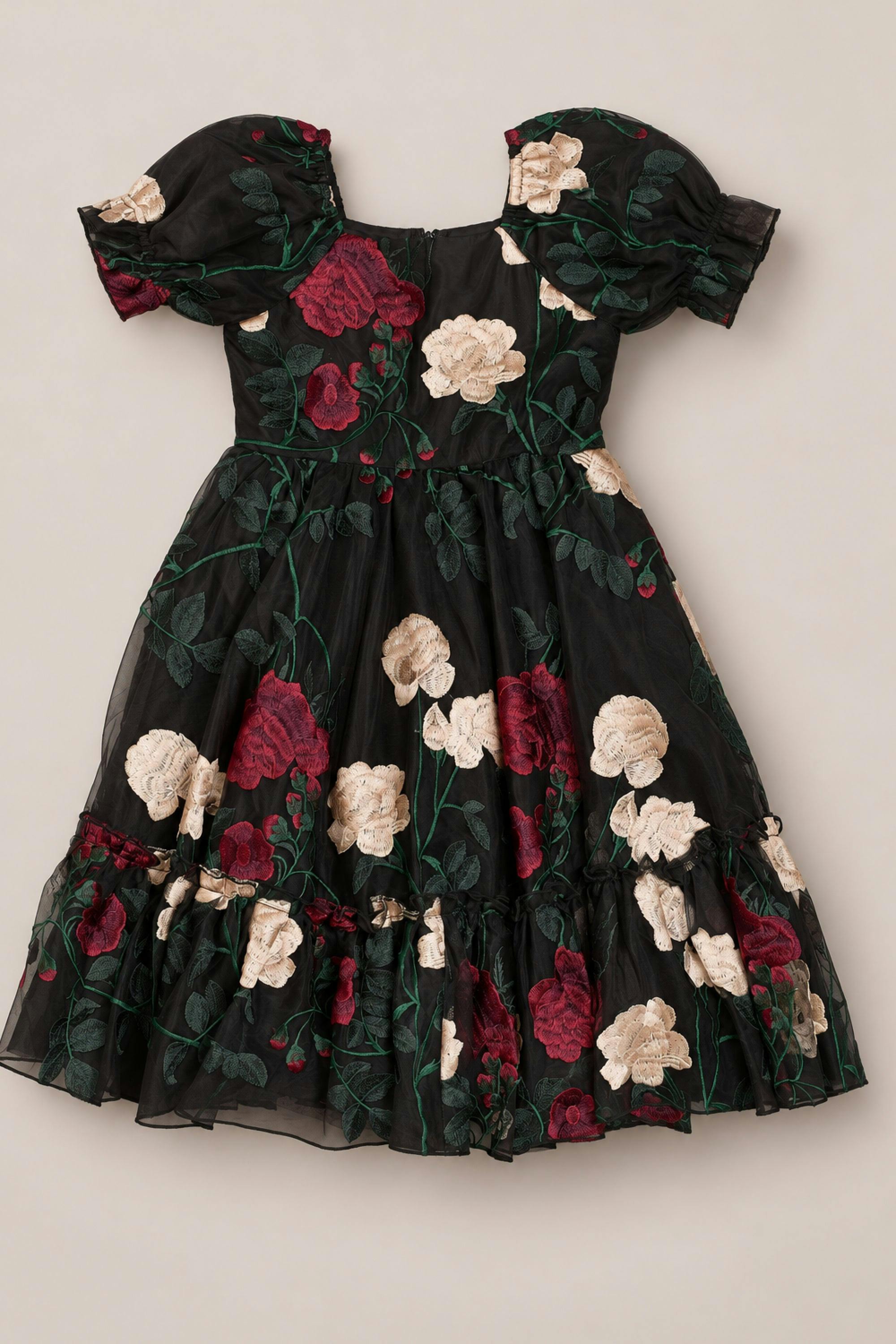 Mini Amora Dress in Obsidian Rose Embroidery