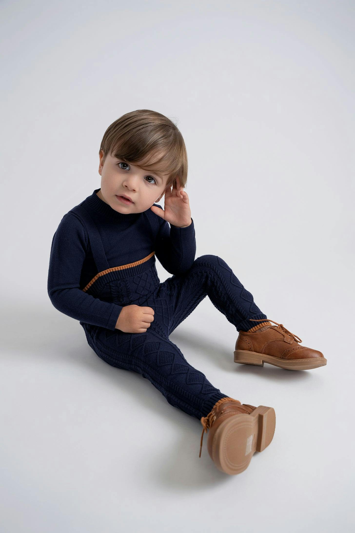 Overall Cable Knit Button Front Overalls and Top Two Piece Set