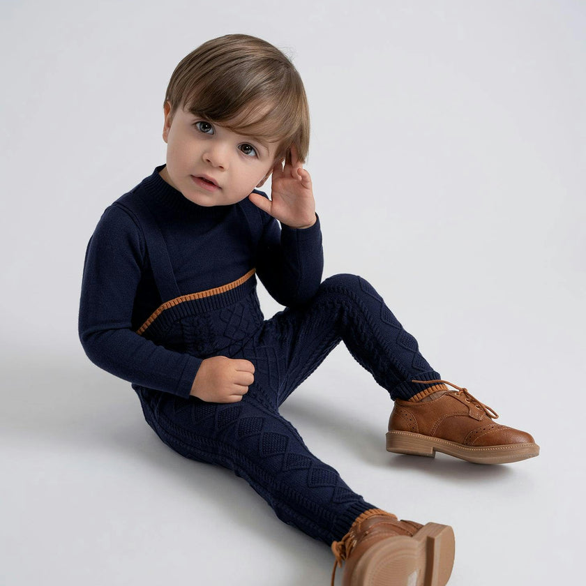 Cable Knit Overall Set Black