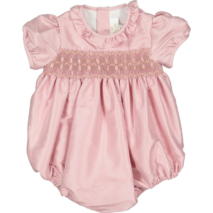 Astrid Pink Silk Smocked Baby Bubble