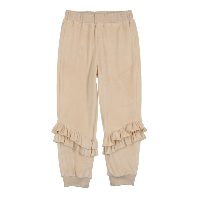 Velour Ribbed Waist & Cuff Ruffle Joggers