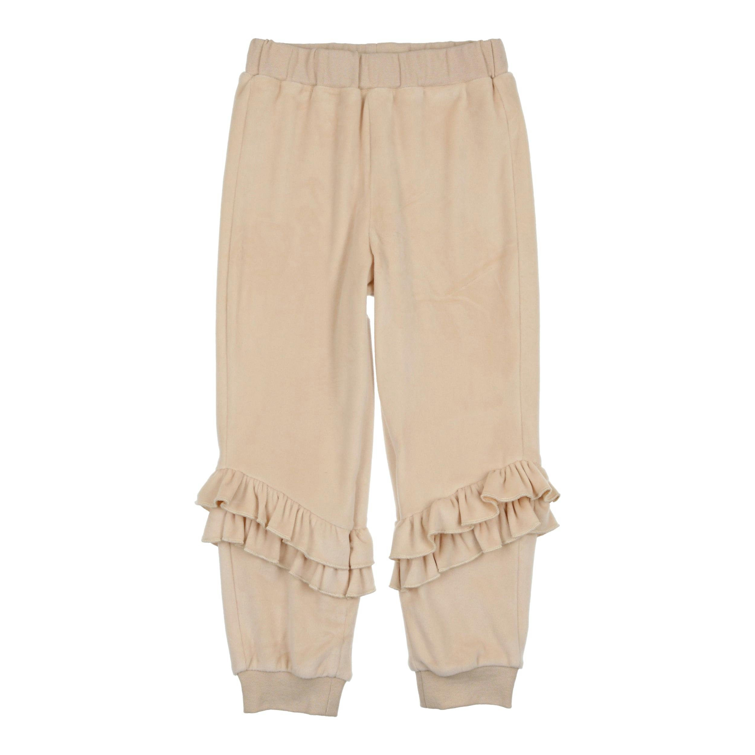 Velour Ribbed Waist & Cuff Ruffle Joggers