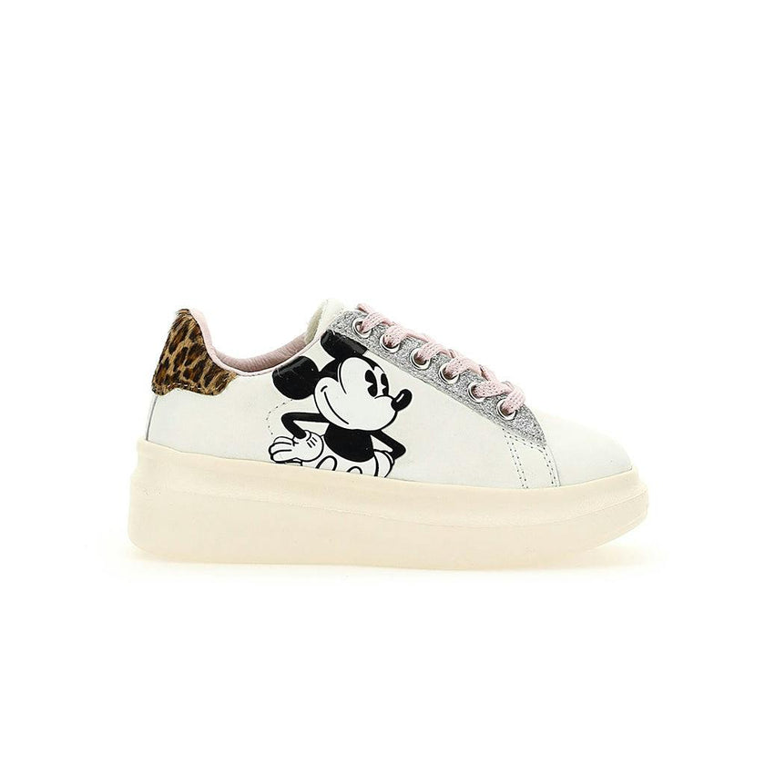 White Leopard Tab Platform Mickey Sneakers