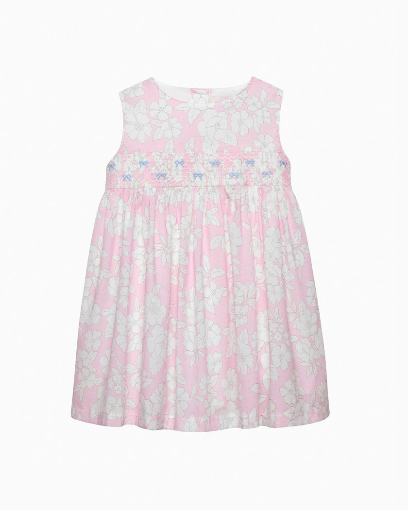 Baby Molly Smocked Pinafore Dress in Pale Pink Floral
