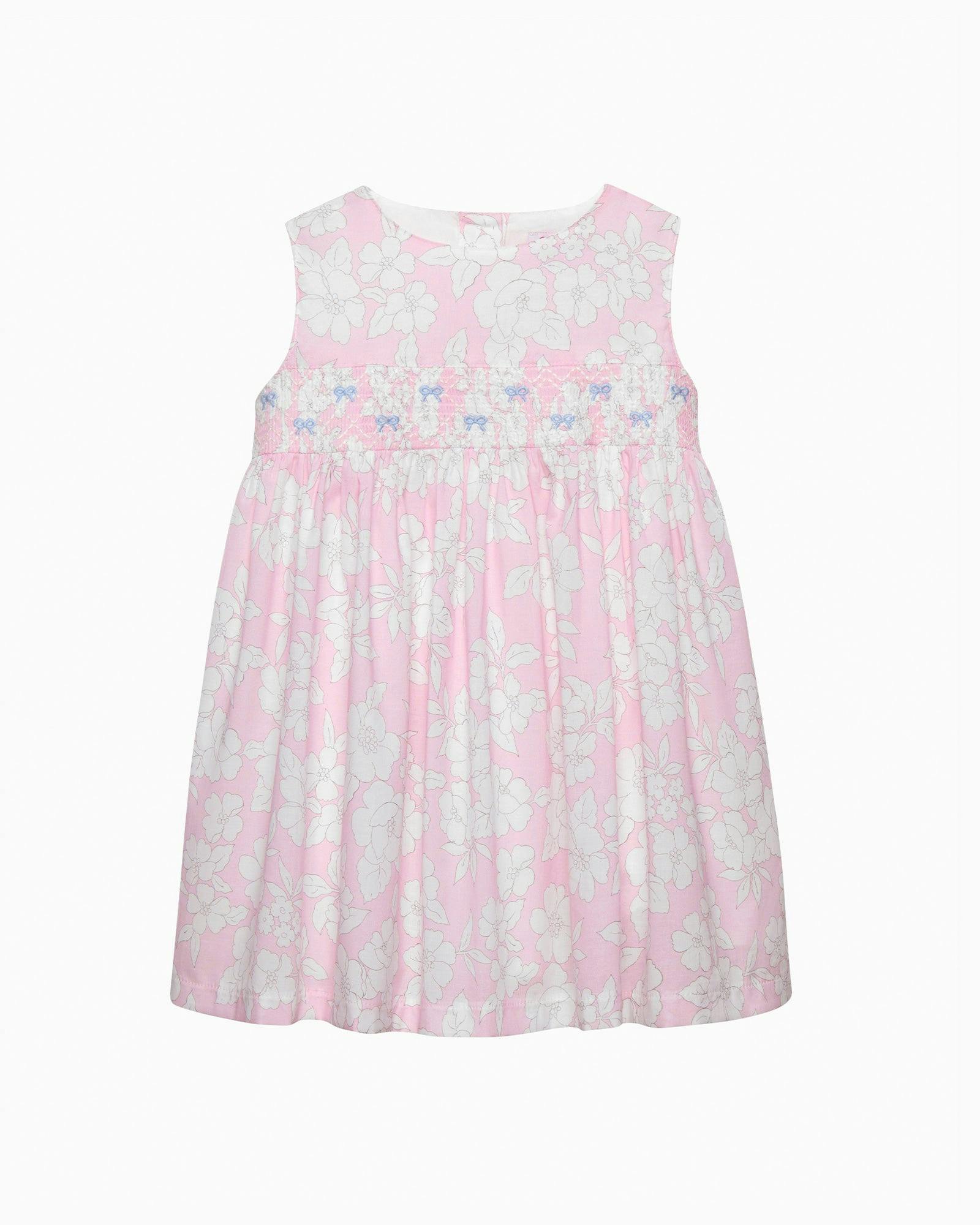 Baby Molly Smocked Pinafore Dress in Pale Pink Floral