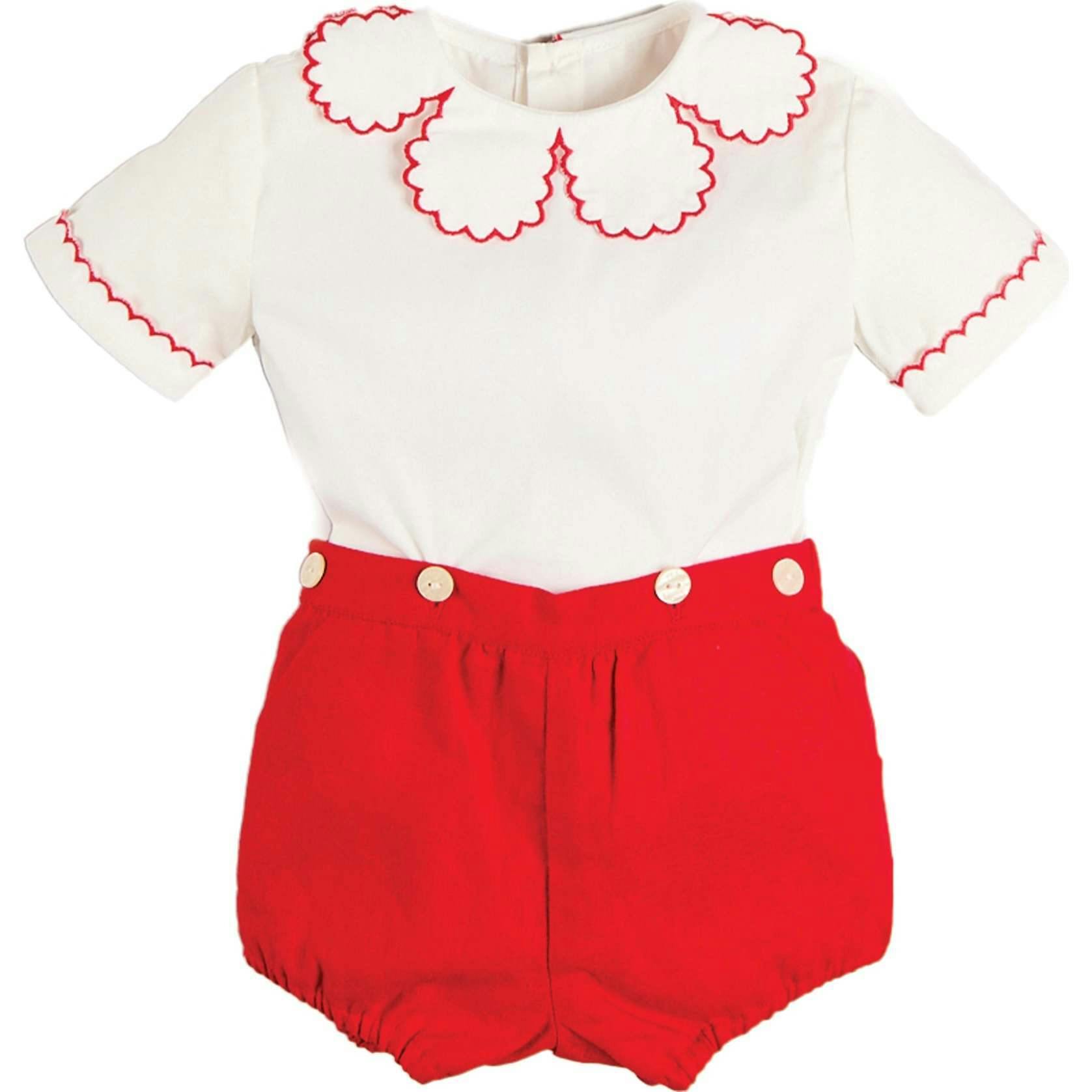 Dahlia Petal Collar Short Sleeve Two Piece Set in Red (6mths-3yrs)