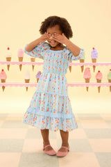 Mini Roselyn Dress in Blue Linear Floral Print