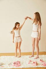 Teddy White With Rose Pointelle Shorts