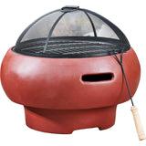 Outdoor 21" Wood Burning Fire Pit with Grill Grate and Faux Concrete Base