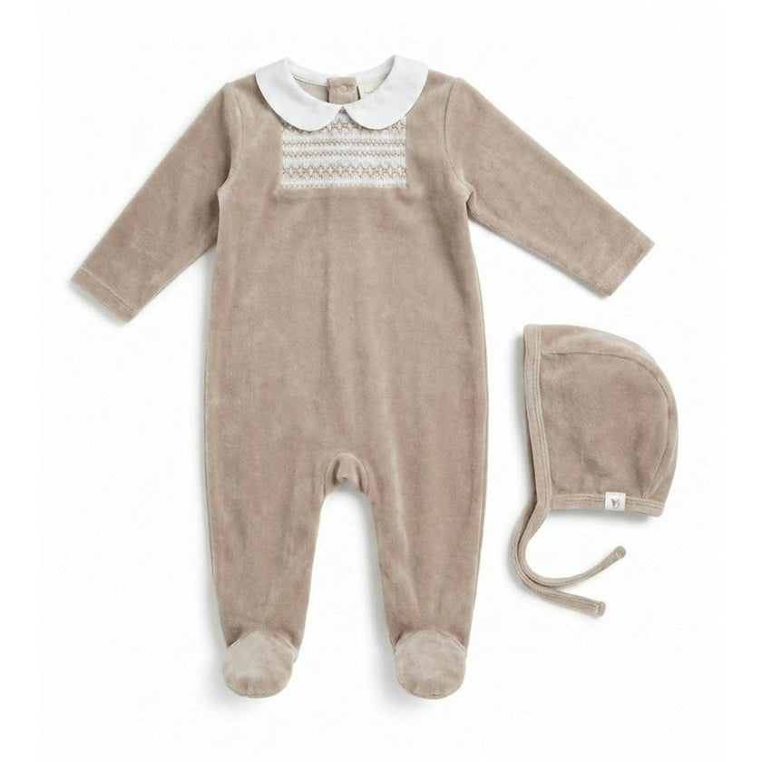 Smocked Velour Footie