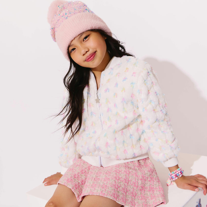 Pastel Bows Fuzzy Bomber