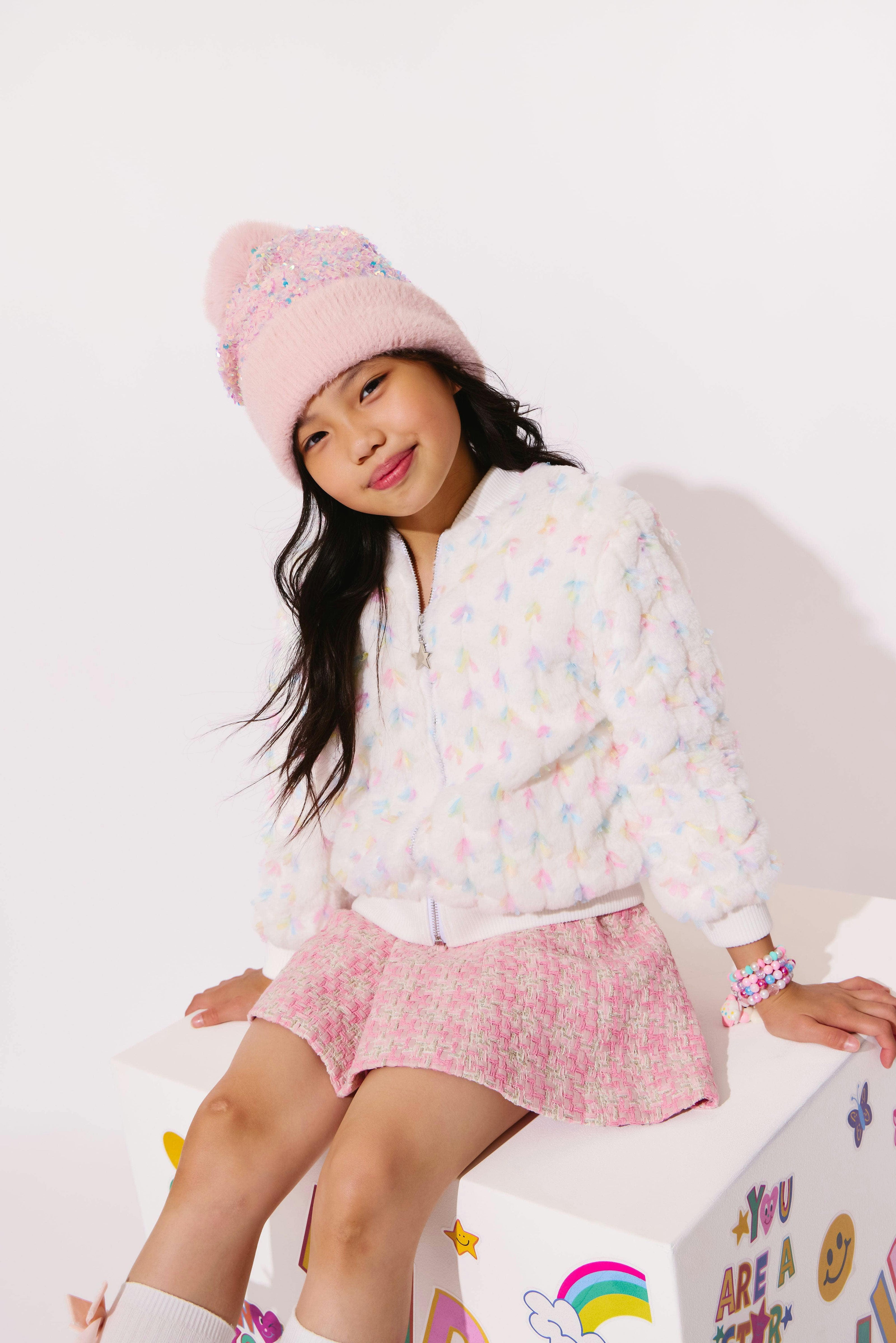 Pastel Bows Fuzzy Bomber