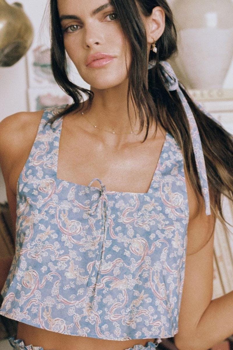 Women's Floral Print Square Neck Sleeveless Crop Top