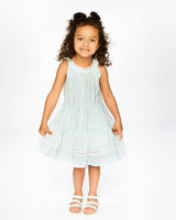 Multi-Tiered Dress White And Blue Stripes