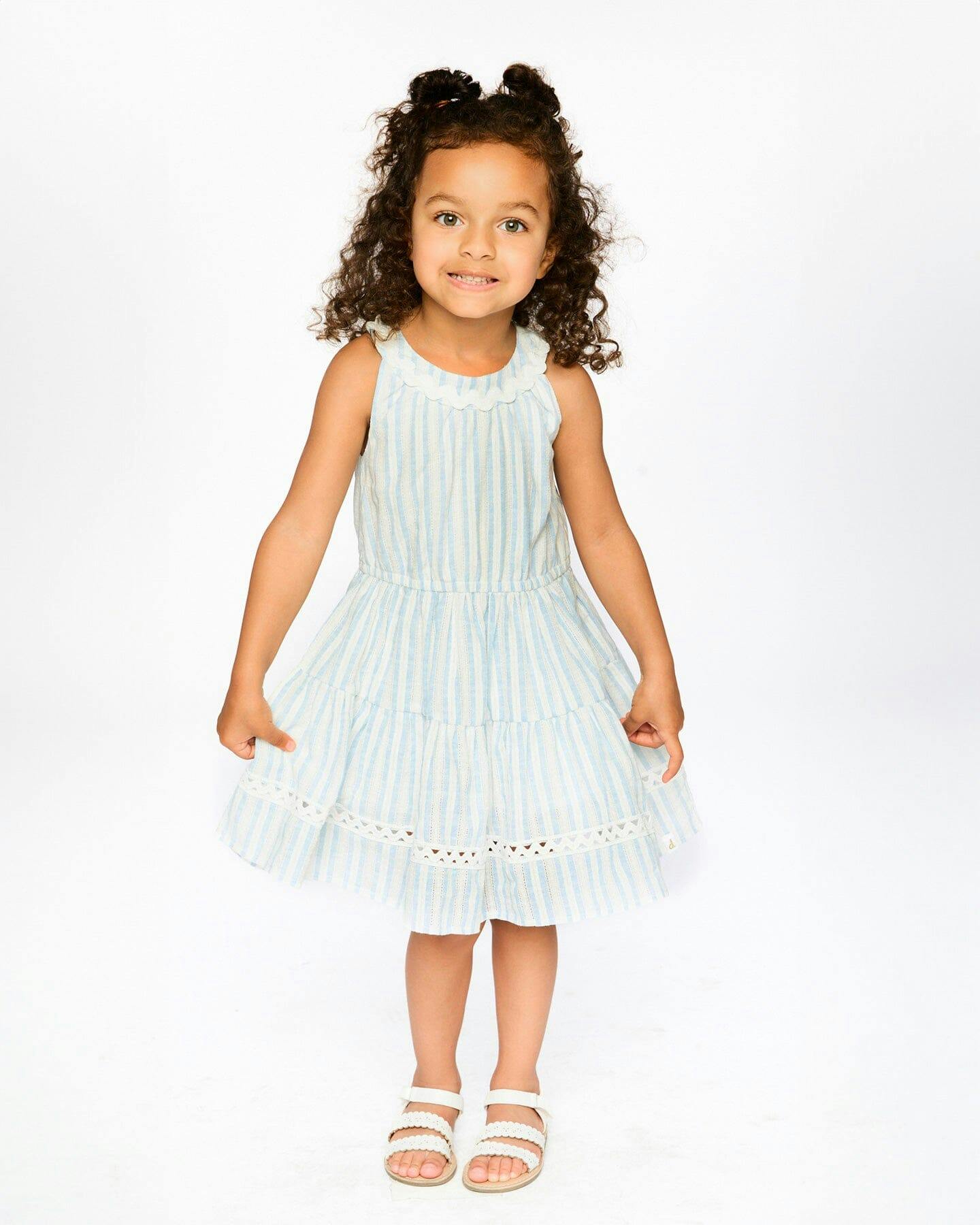 Multi-Tiered Dress White And Blue Stripes