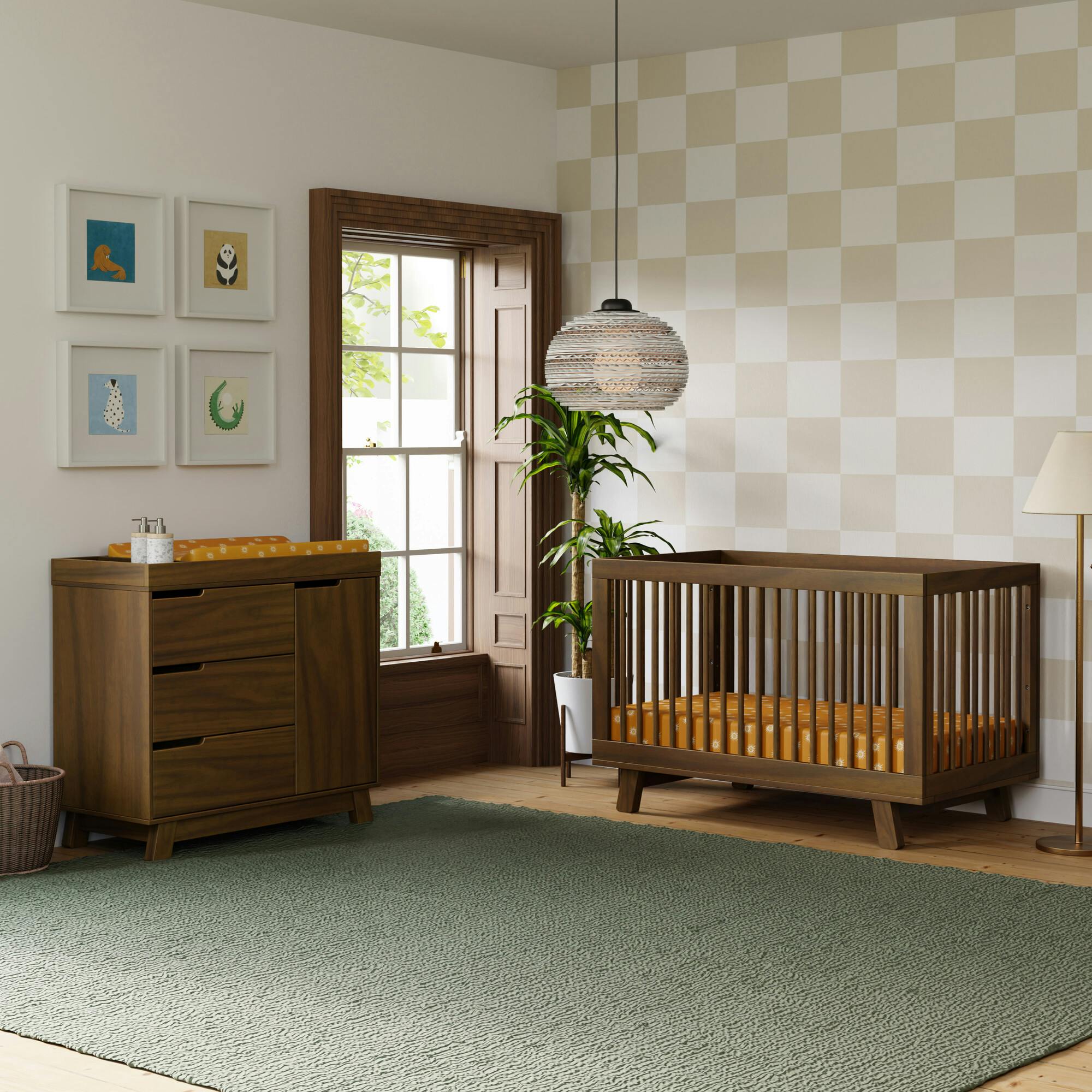 Hudson 3-in-1 Convertible Crib with Toddler Bed Conversion Kit in Natural Walnut