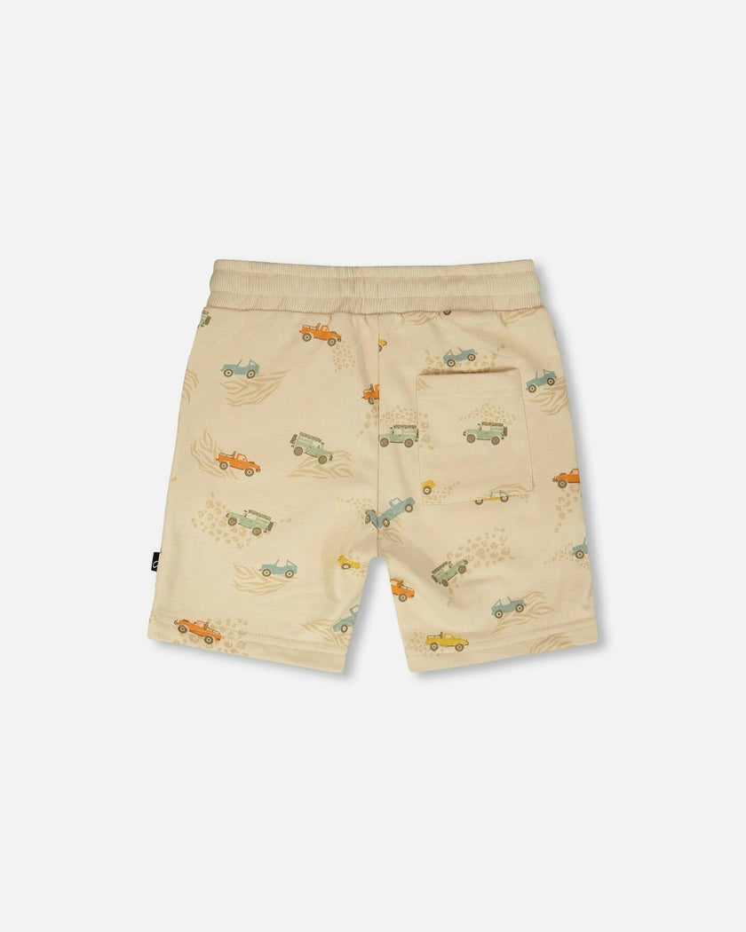French Terry Shorts Beige Jeep Print