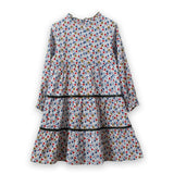 Long Sleeves Tiered Skirt Dress with Velvet Trim