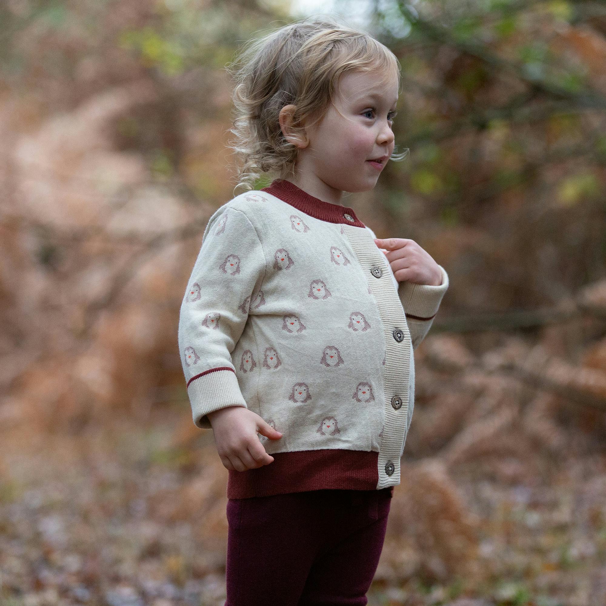 Snow Penguins Knitted Cardigan, Cream