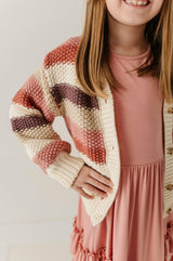 Girls Chunky Knit Cardigan in Multicolor