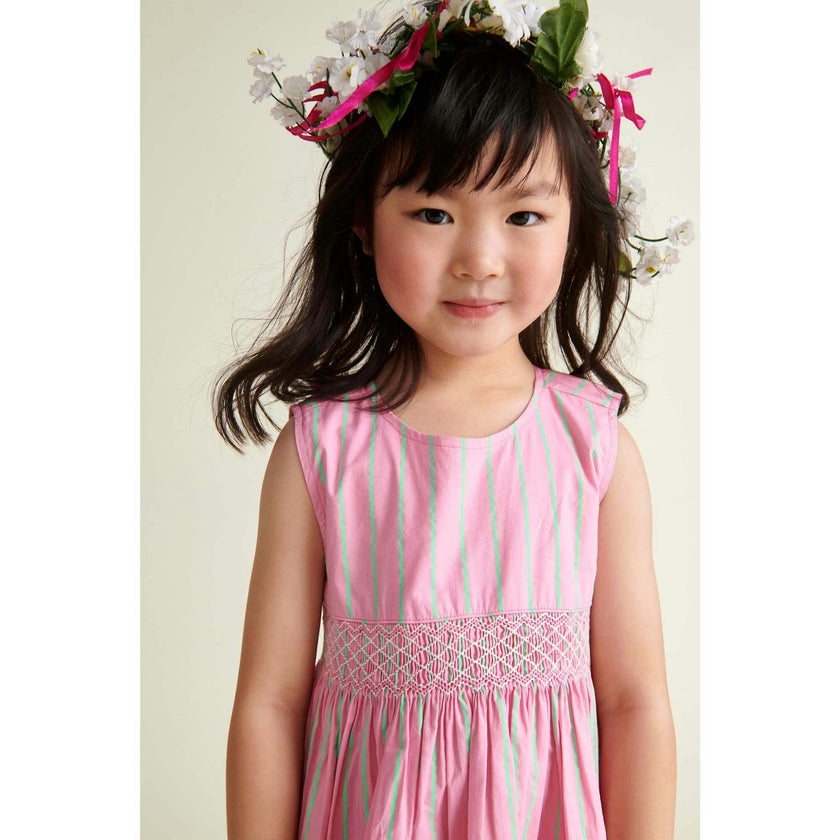 Hand-Smocked Girls Dress Coral