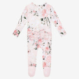 Vintage Pink Rose Footie Ruffled Zippered One Piece