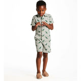Boys Short Sleeve Cabana Set | Green Stripe Dino