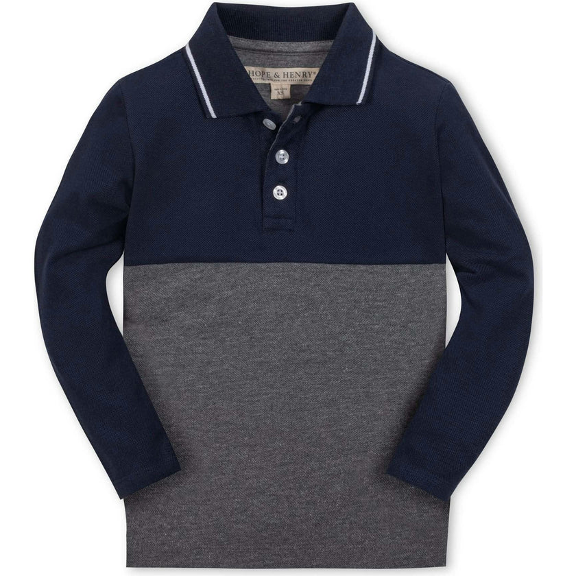 Organic Long Sleeve Colorblock Jersey Polo, Blue