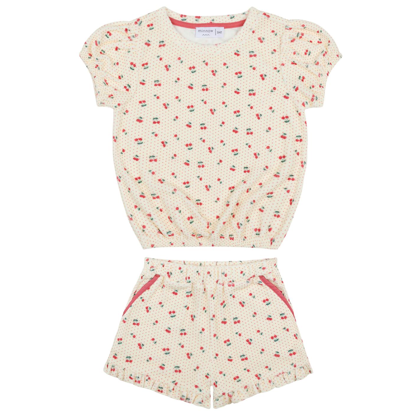 girls summer cherries french terry top and short set