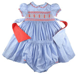 Lavender Blue Princess Charlotte Hand Smocked Embroidered Collar Short Sleeve Dress with Bloomer (12mo - 3 yrs)